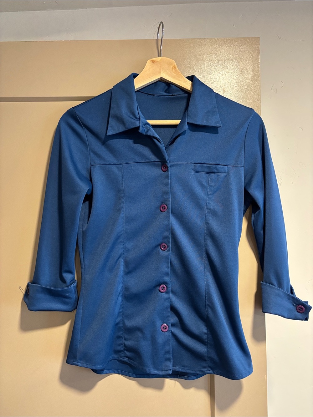 Vintage Blue Button-Front Collared Blouse